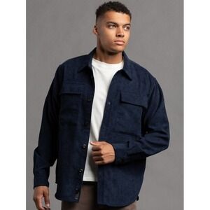 RSQ Mens Corduroy Shirt Oversized Long Sleeve Button Up Pockets Blue Small Y2K